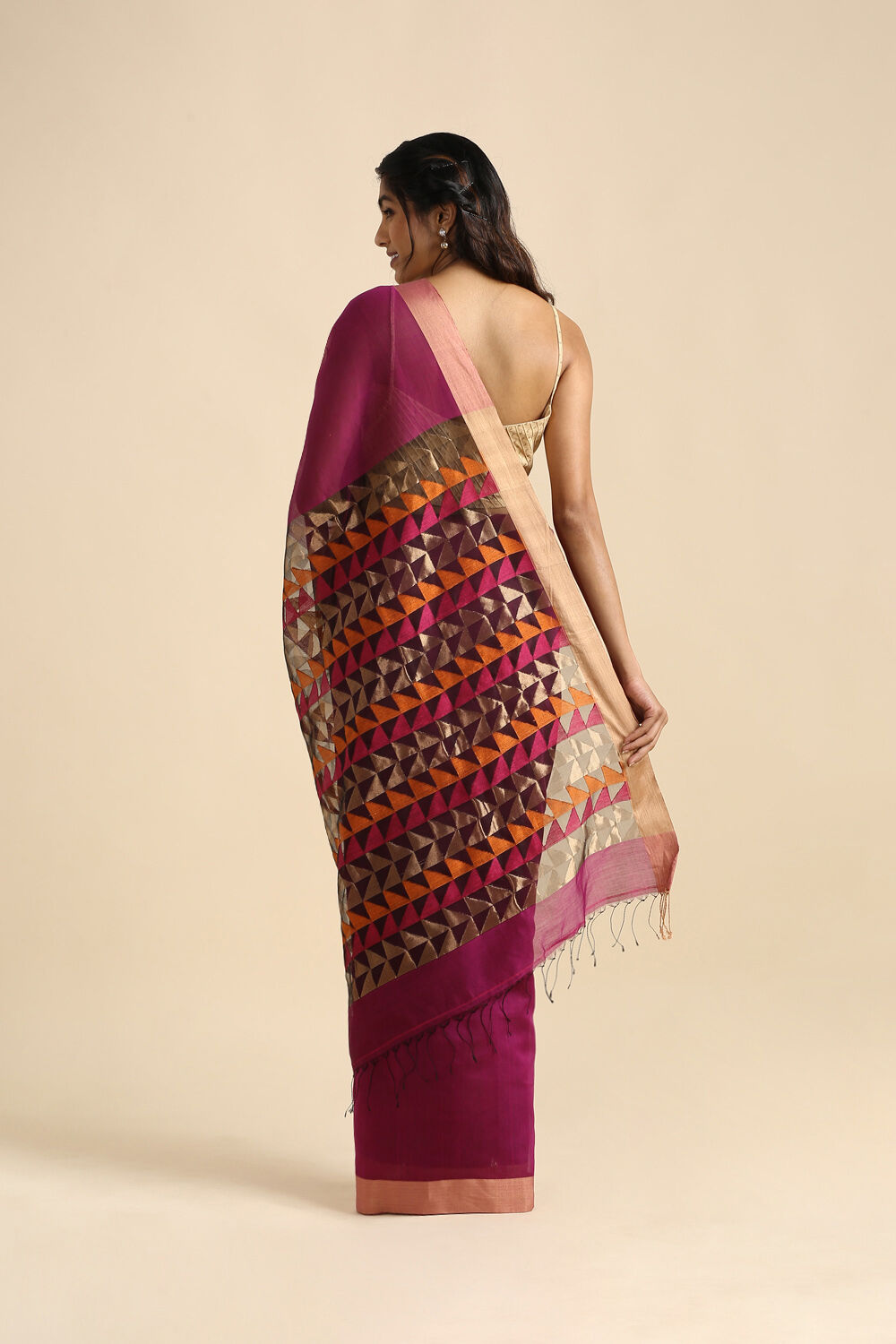 Dark Pink Pure Silk Cotton Bengal Saree image number null