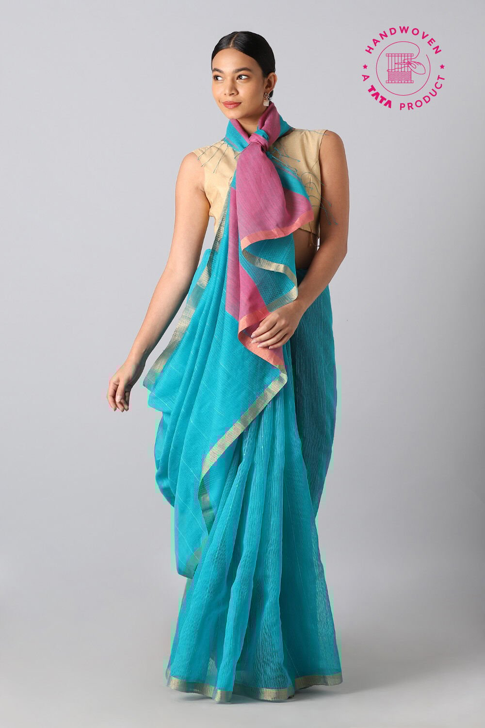 Light Blue Pure Silk Bengal Saree image number null