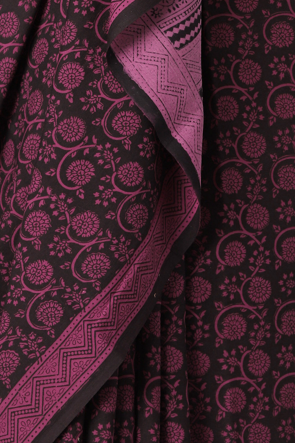 Black Pure and Violet Cotton Bagh Saree image number null