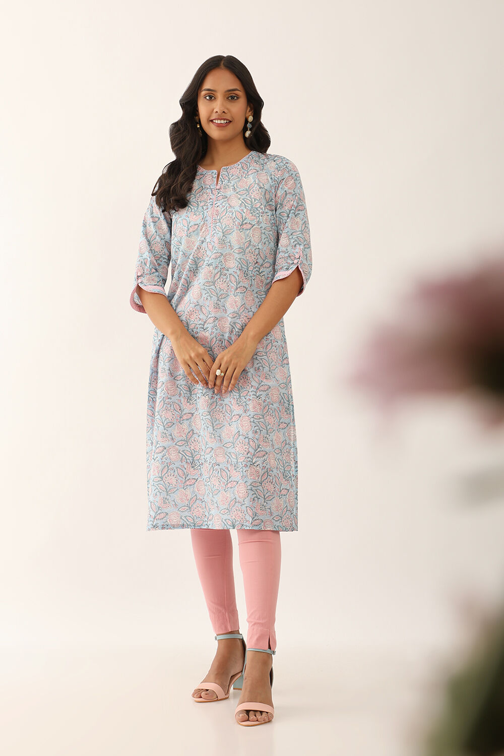 Blue Printed Sanganeri Cotton Kurta image number null