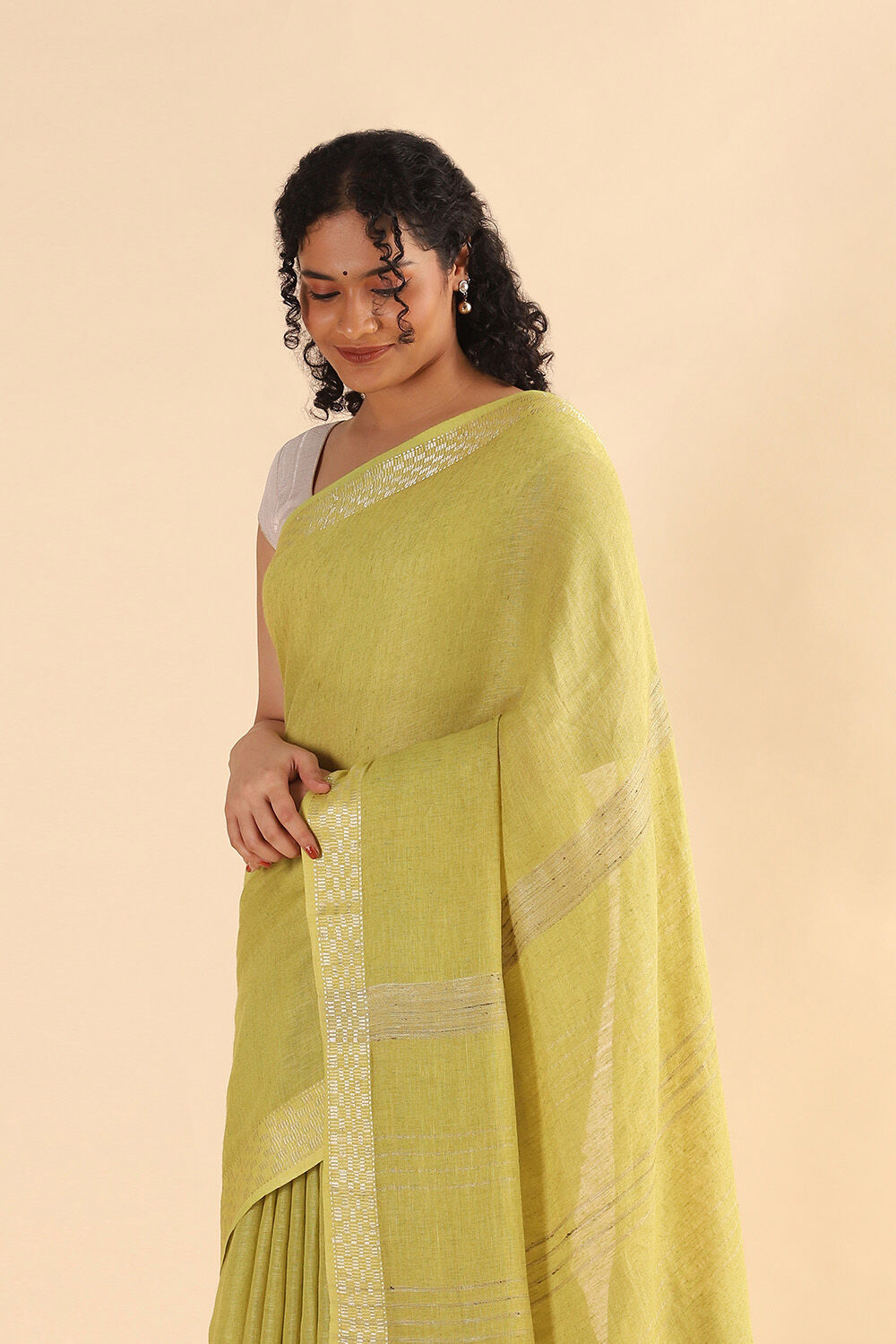 Light Pure Green Linen Bhagalpuri Saree image number null