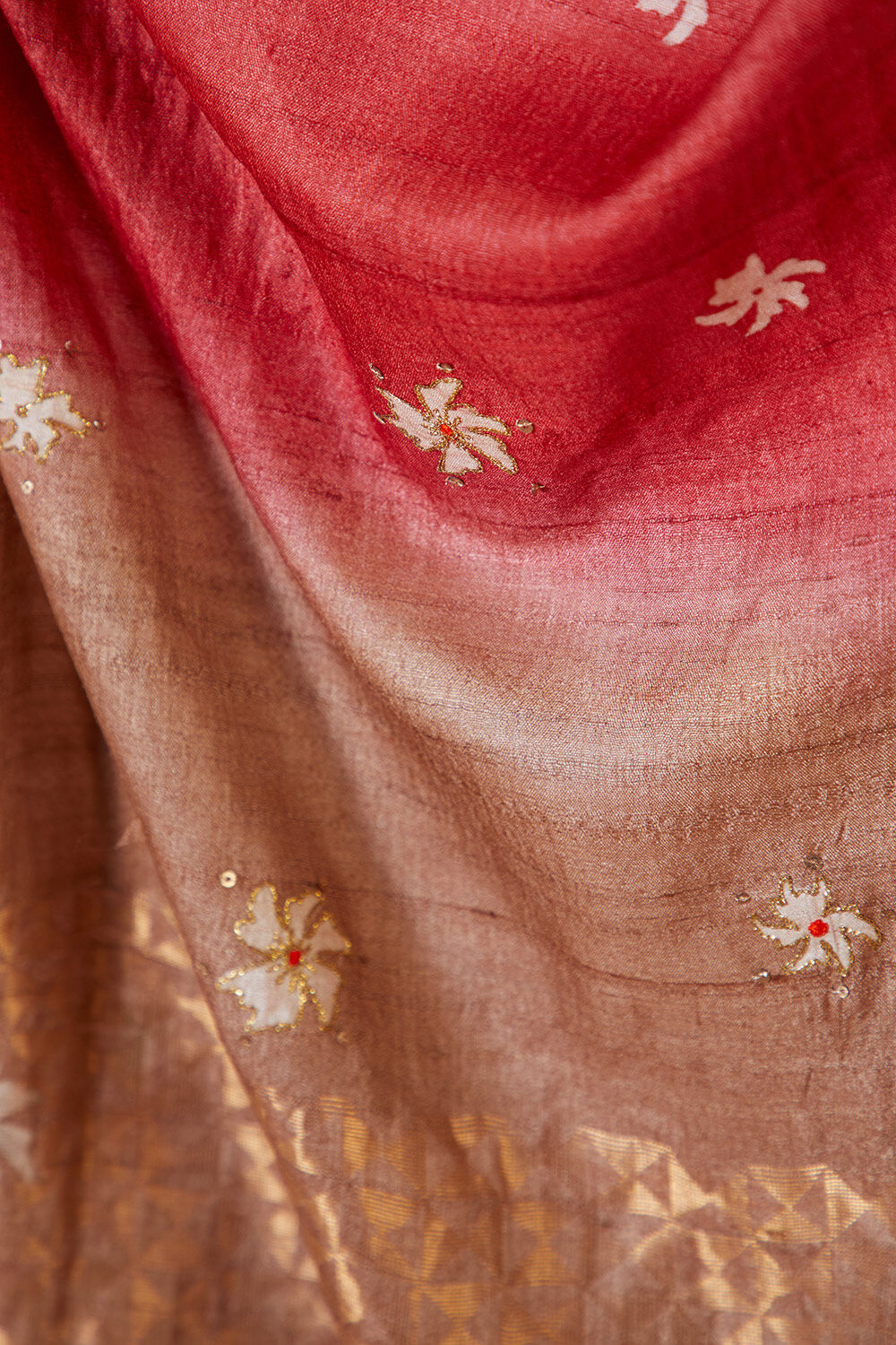 Red Chattisgarh Pure Tussar Silk Hand Painted Saree image number null