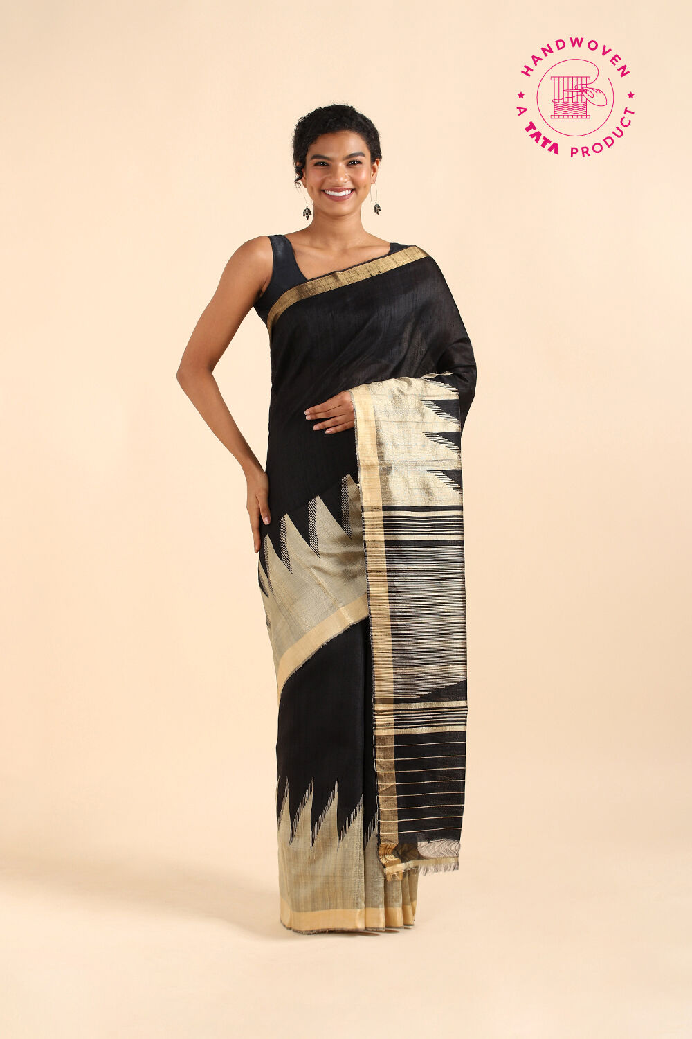 Black Pure Silk Woven Saree image number null