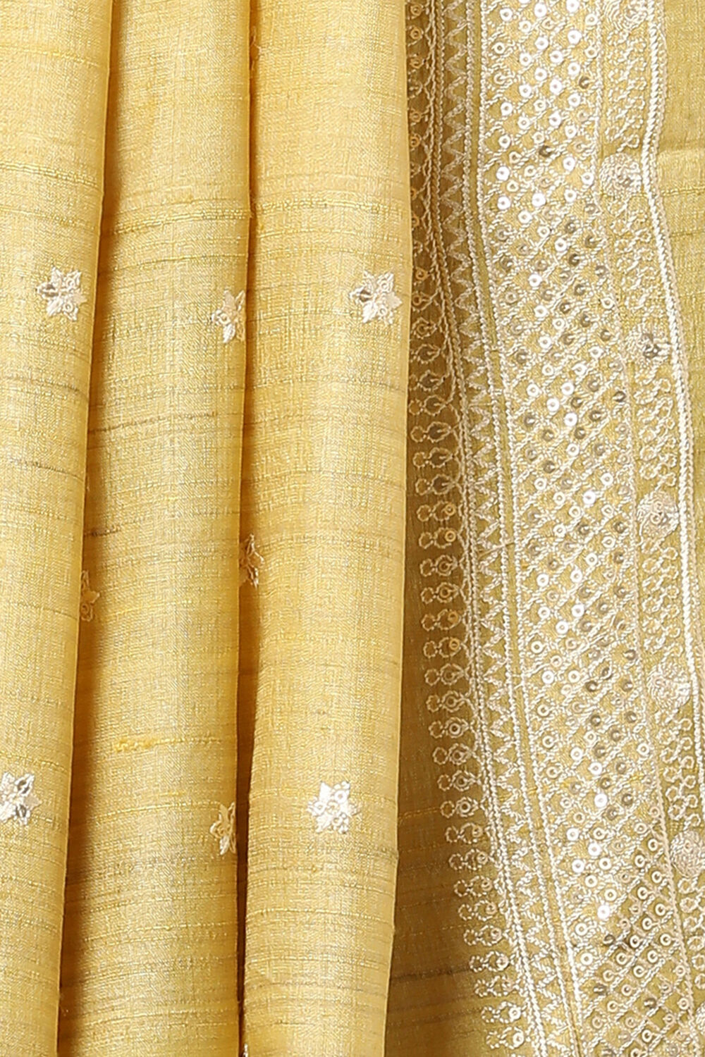 Yellow Pure Tussar Embroidered Saree image number null