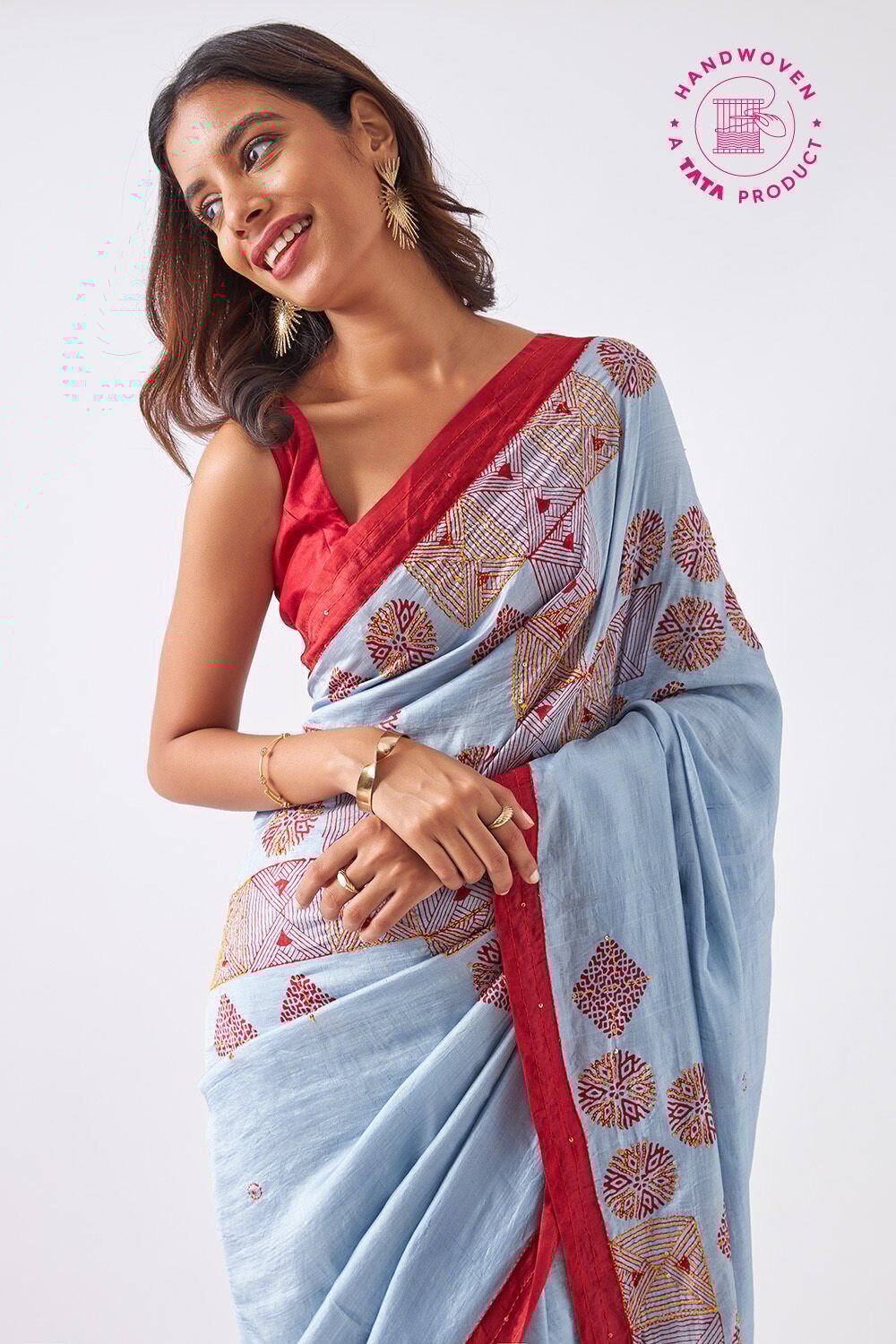 Grey Pure Silk Hand Paint Saree image number null