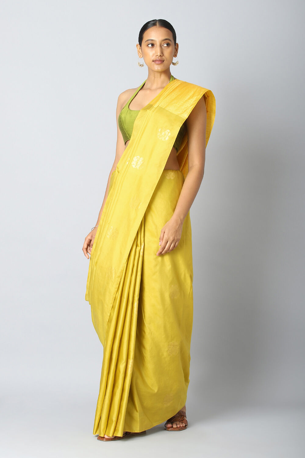 Light Green Pure Silk Tencel South Saree image number null