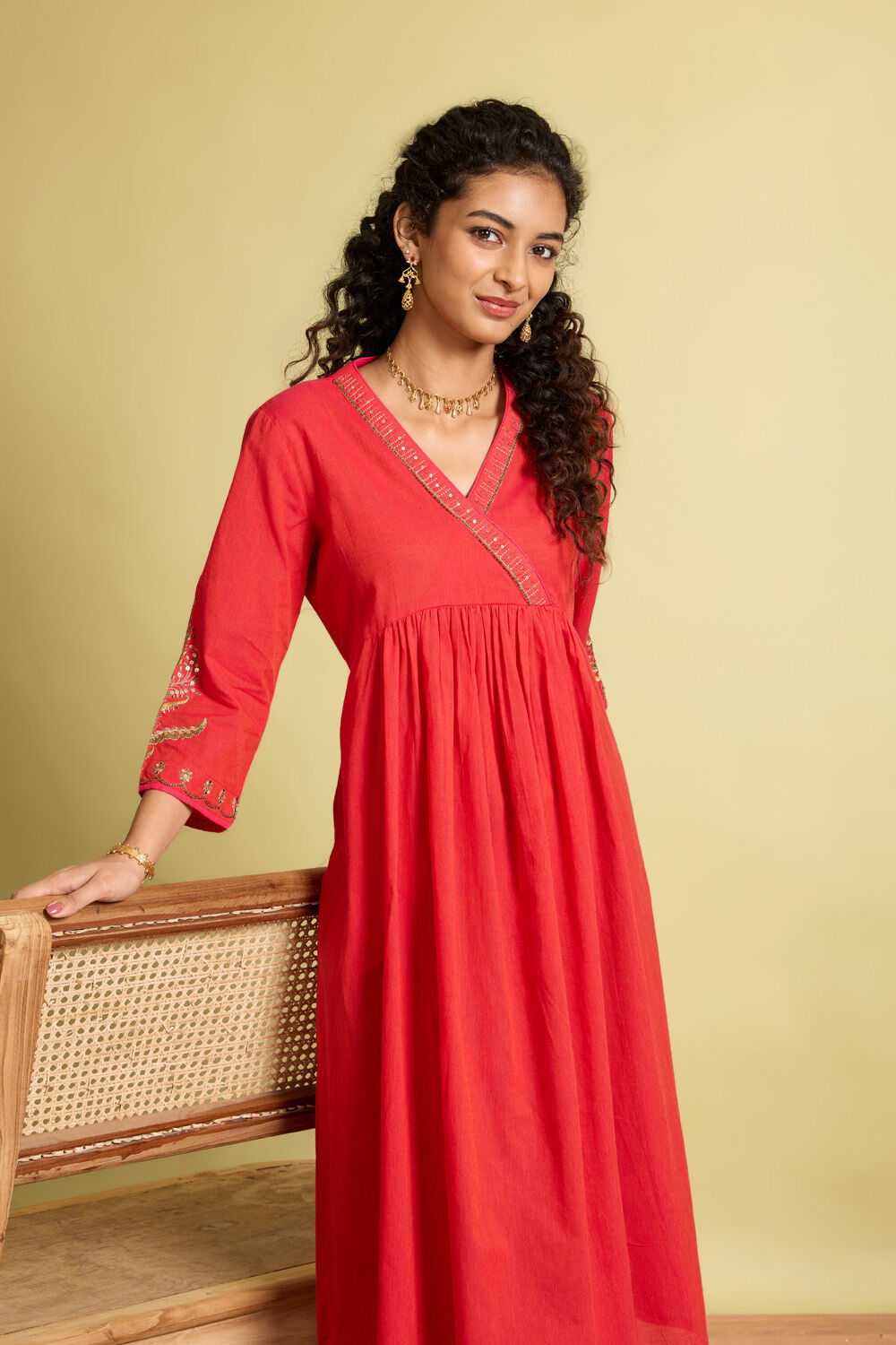 Pink Embroidered Pure Cotton Kurta image number null