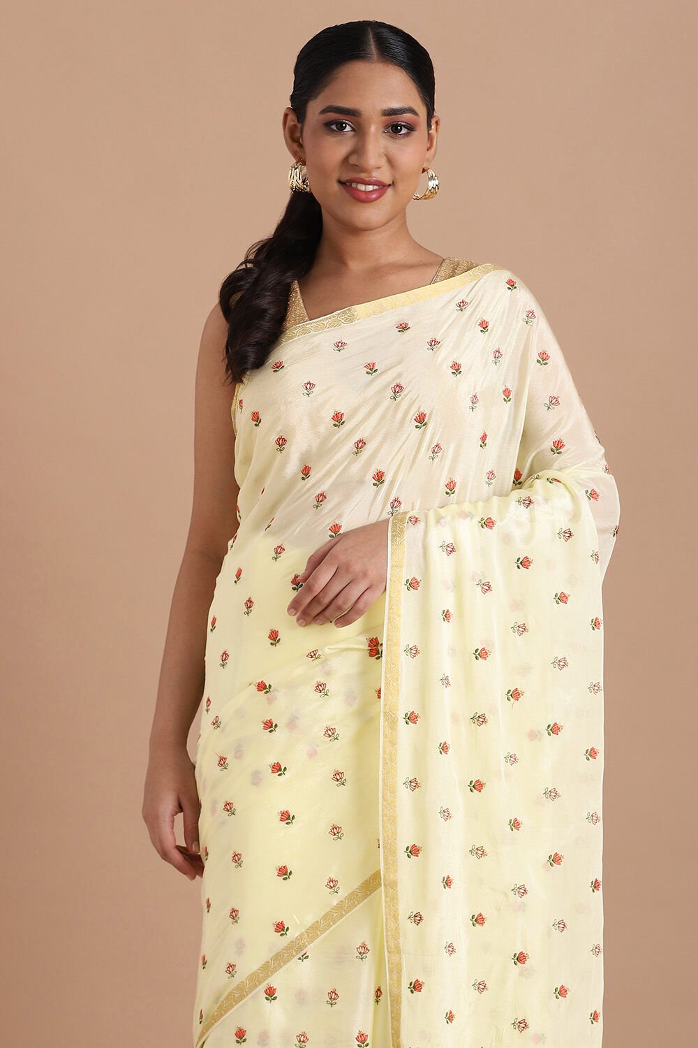 Light Pure Yellow Viscose Embroidered Saree image number null