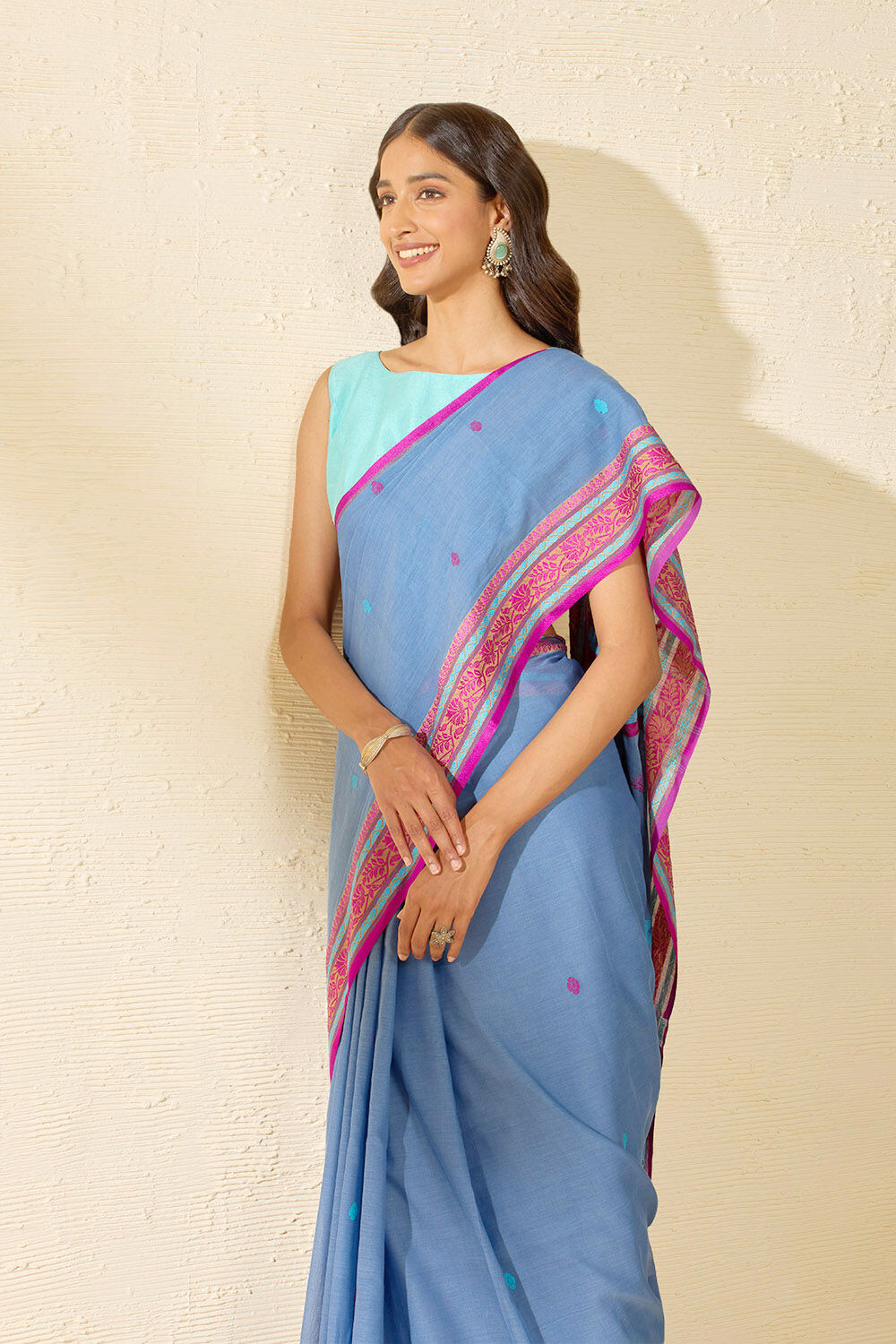 Blue Bengal Pure Cotton Jamdani Saree image number null