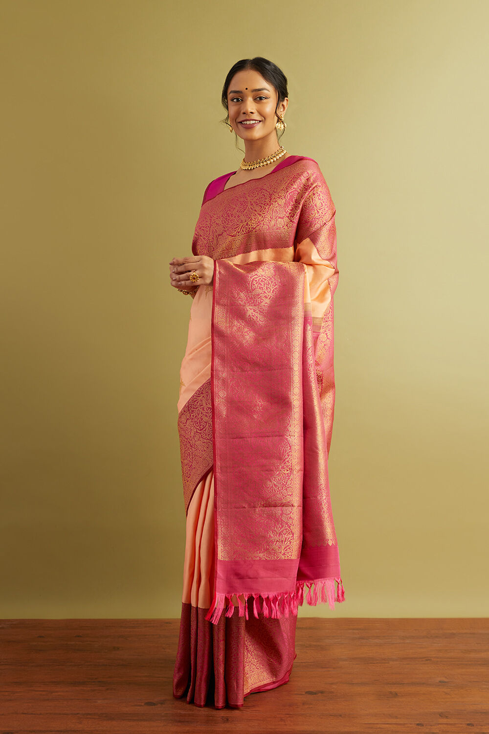 Orange Woven Pure Silk Kanjivaram Saree image number null