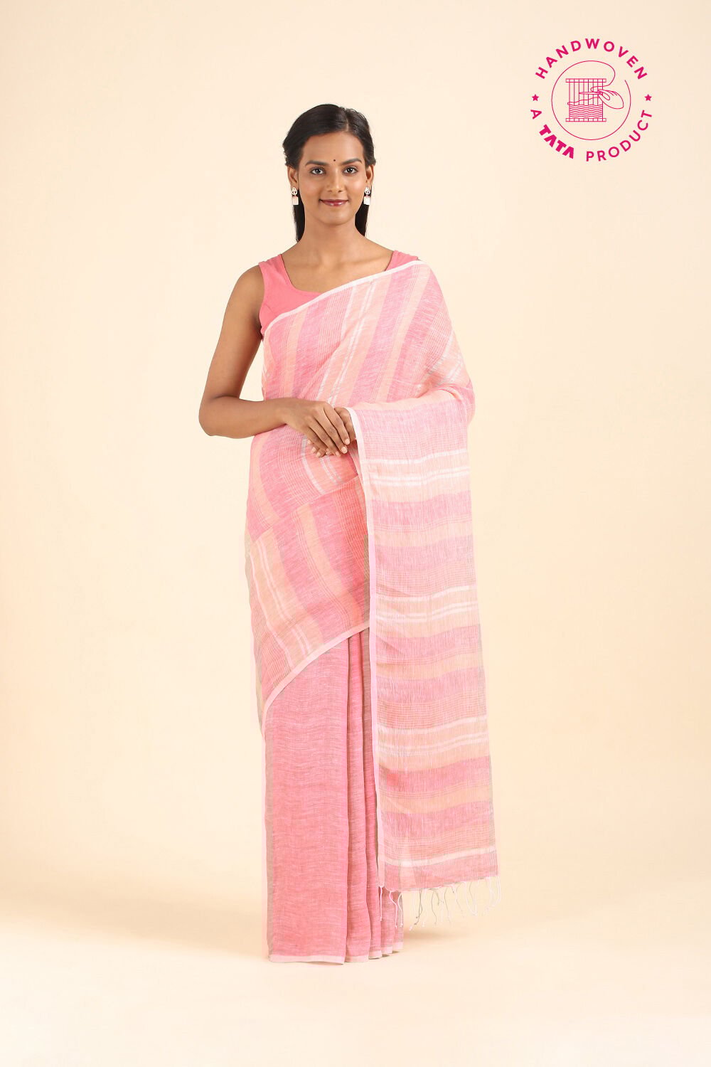 Pink Pure Linen Bengal Saree image number null