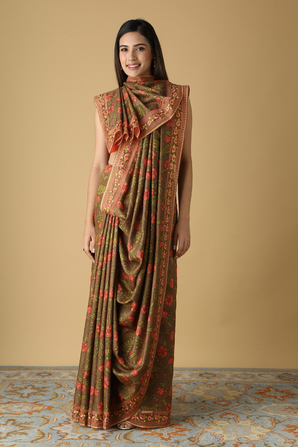 Brown Pure Tussar Silk Printed Saree image number null