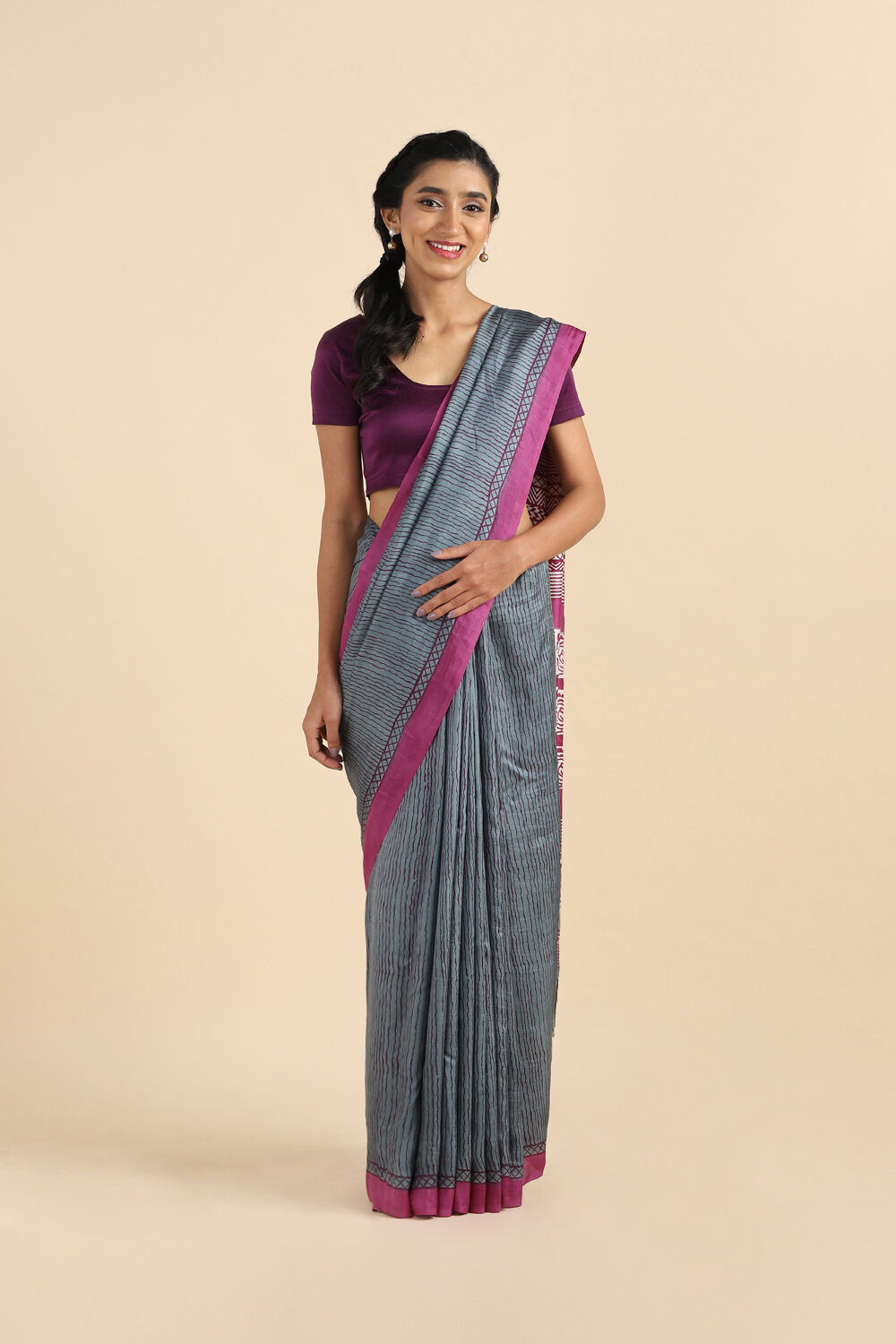 Grey Pure Silk Printed Saree image number null