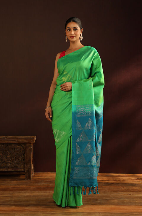 Green Woven Pure Soft Silk Saree