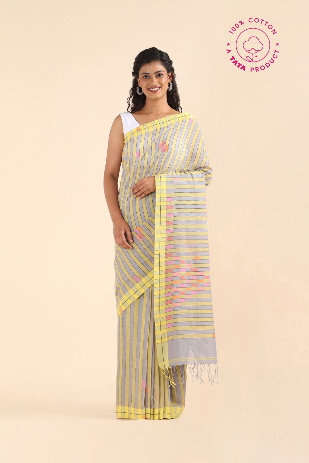 Grey Pure Cotton Jamdani Saree image number null