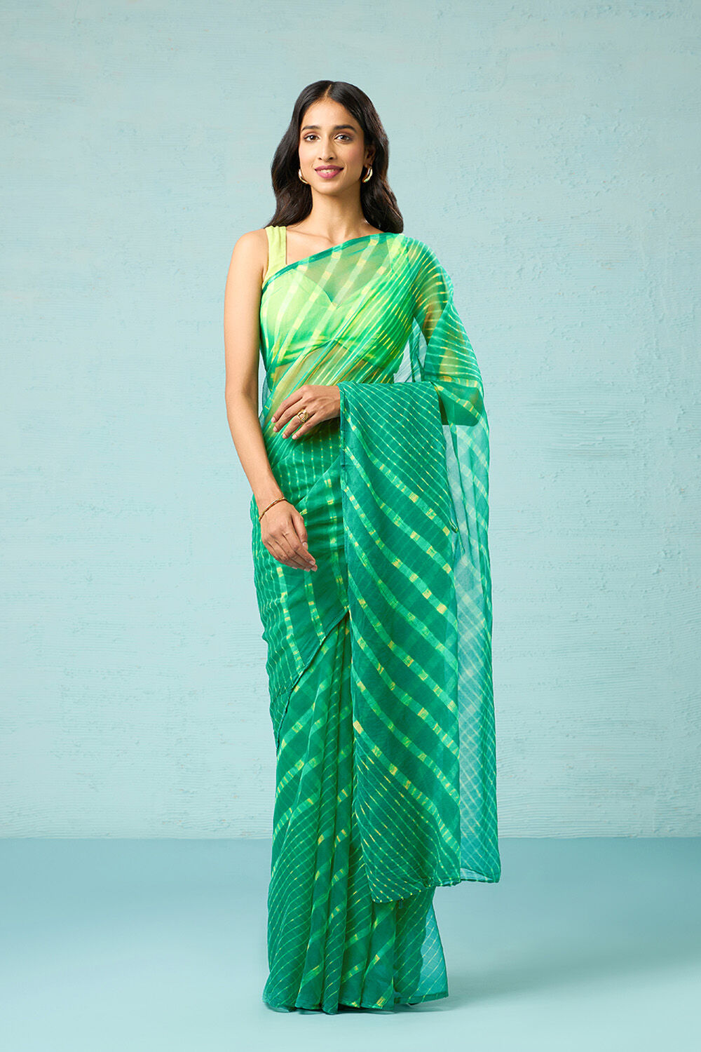 Green Rajasthan Pure Silk Georgette Tie & Dye Leheriya Saree image number null