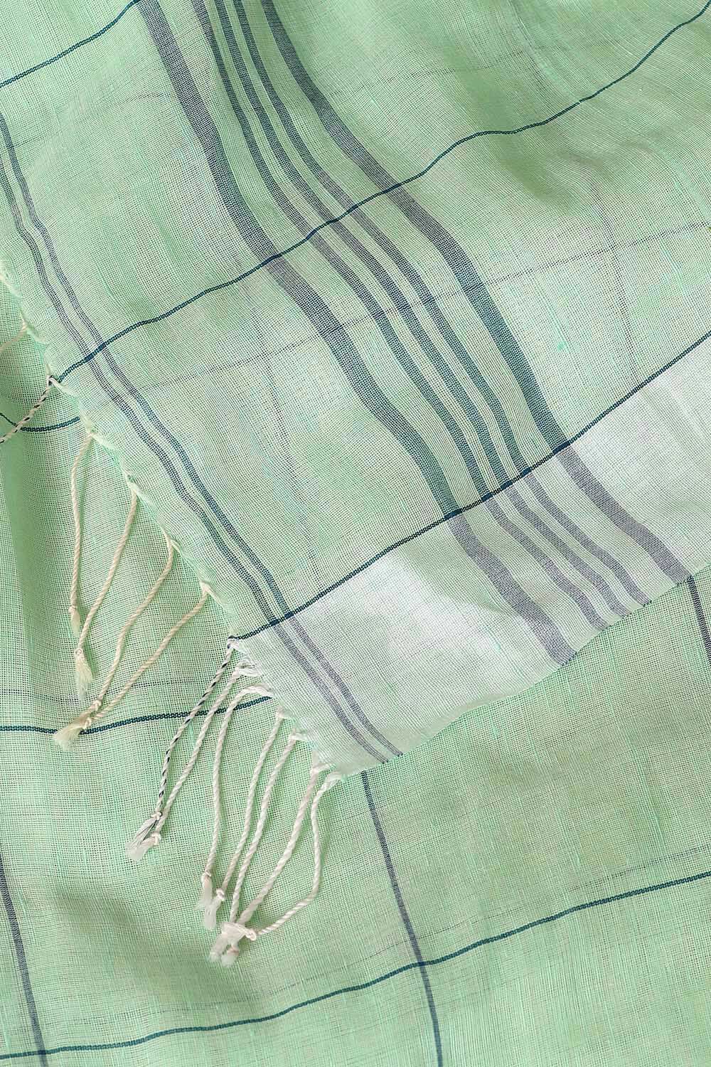 Green Pure Cotton Linen Bengal Saree image number null