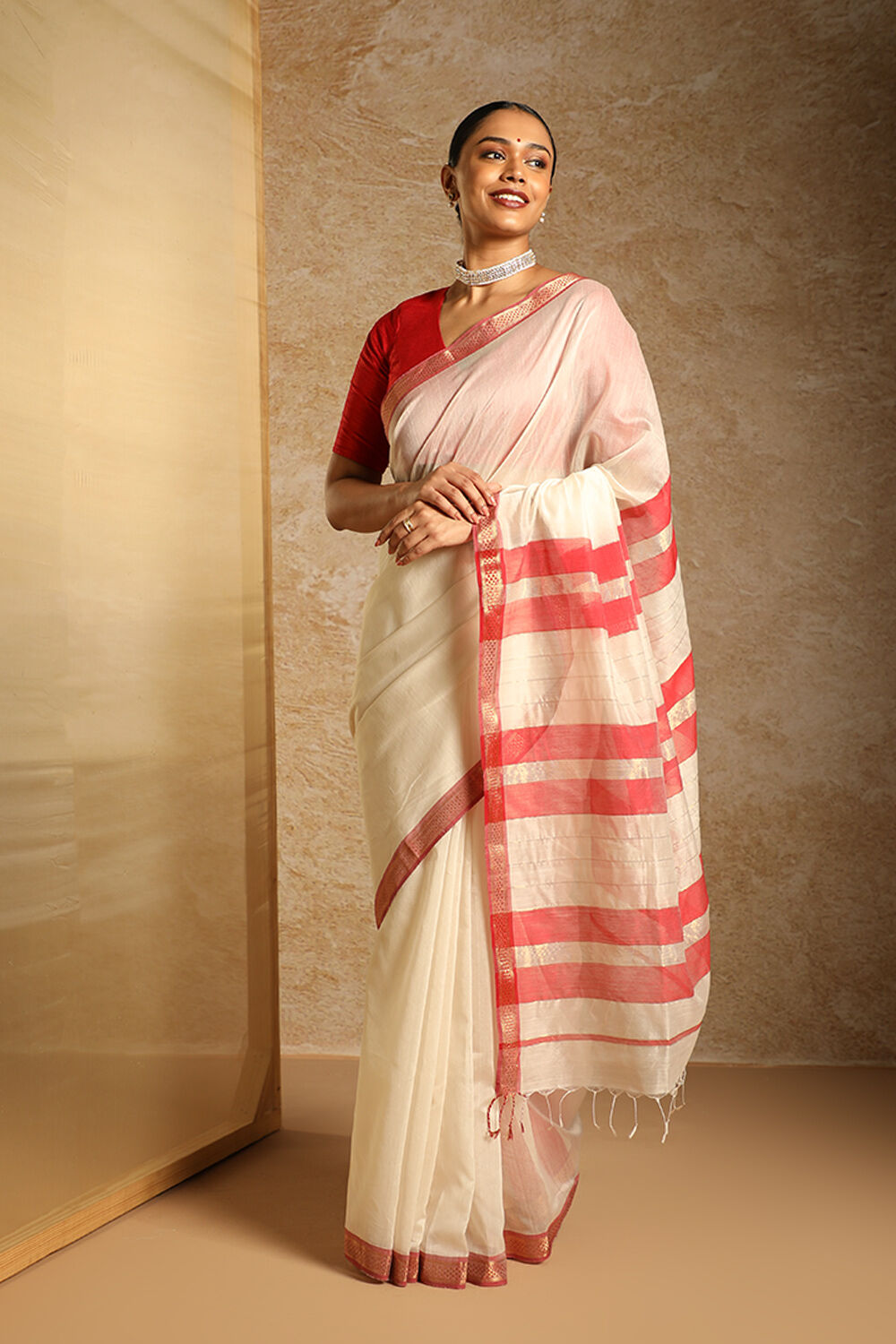 Off white cotton sales saree