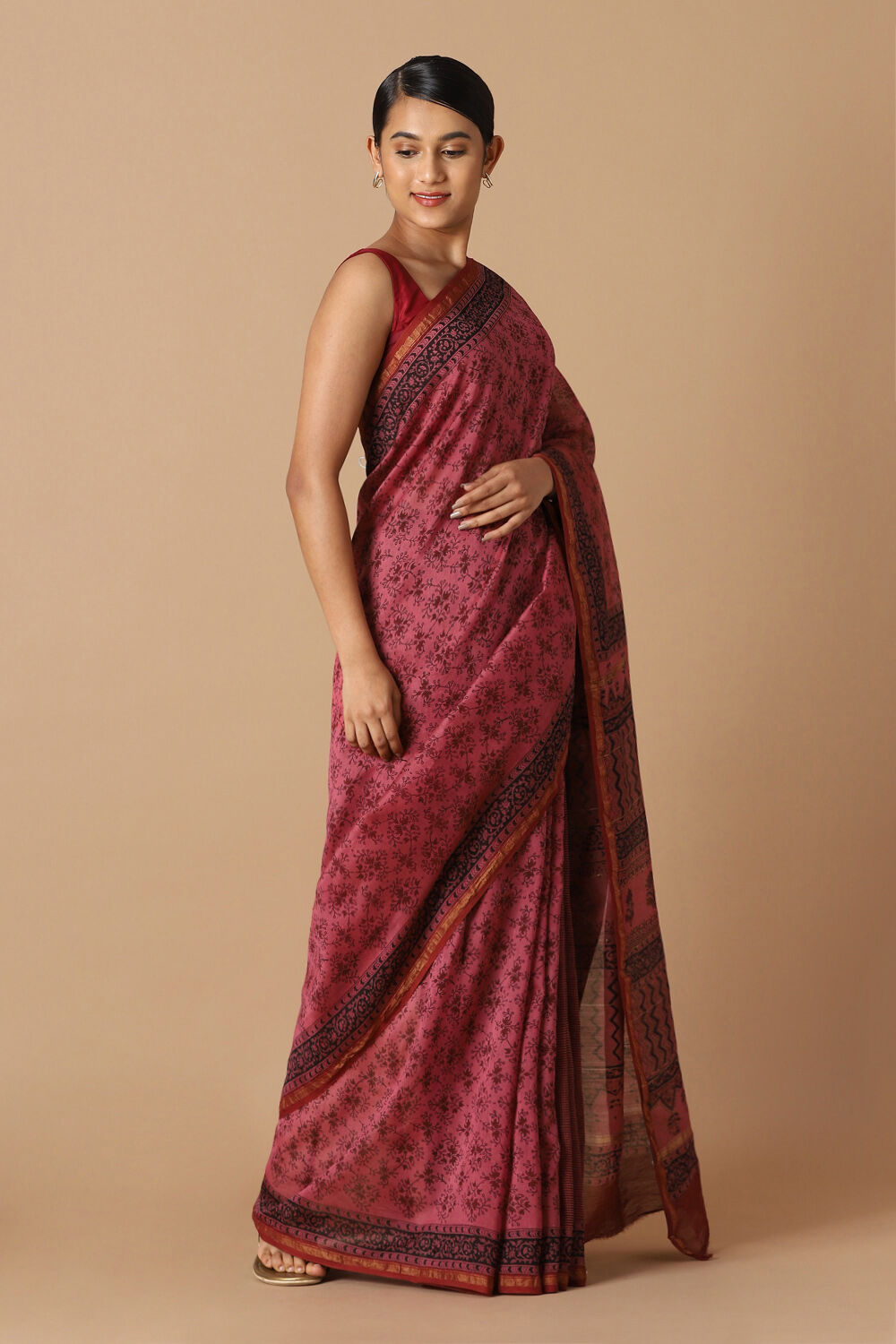 Pink Pure Silk Cotton Bagru Printed Saree image number null