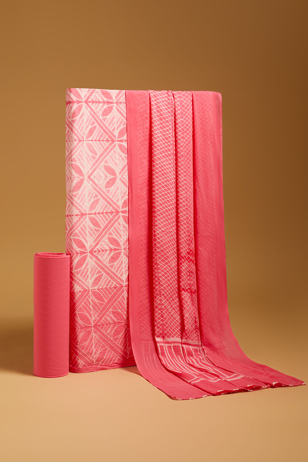 Pink Tie and Dye Shibori Pure Cotton Unstitched Suit Set image number null