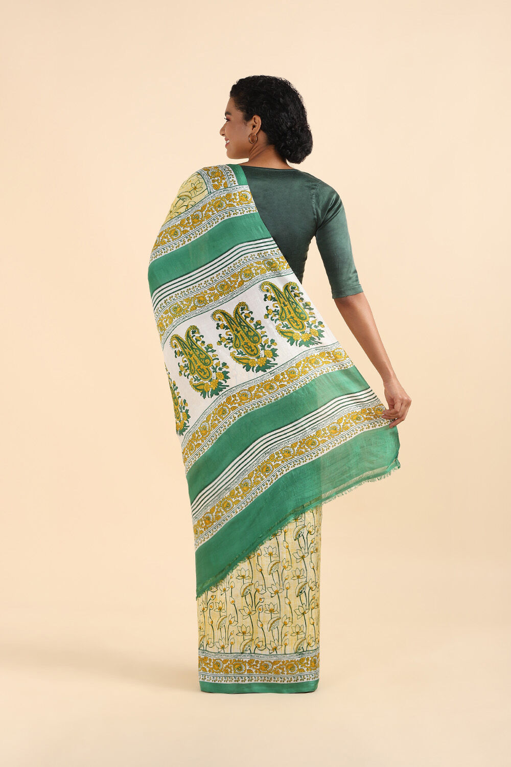 Yellow Pure Silk Printed Saree image number null