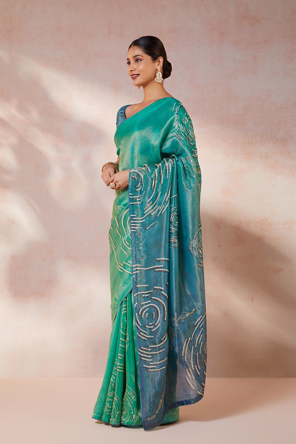 Blue Viscose Tissue Embroidery Saree image number null