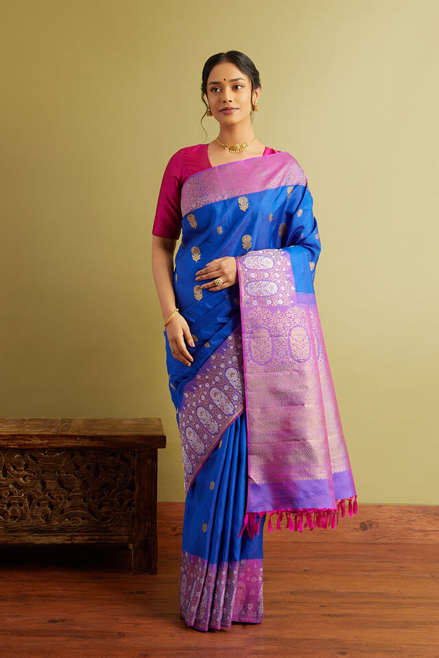 Blue Woven Pure Silk Kanjivaram Saree