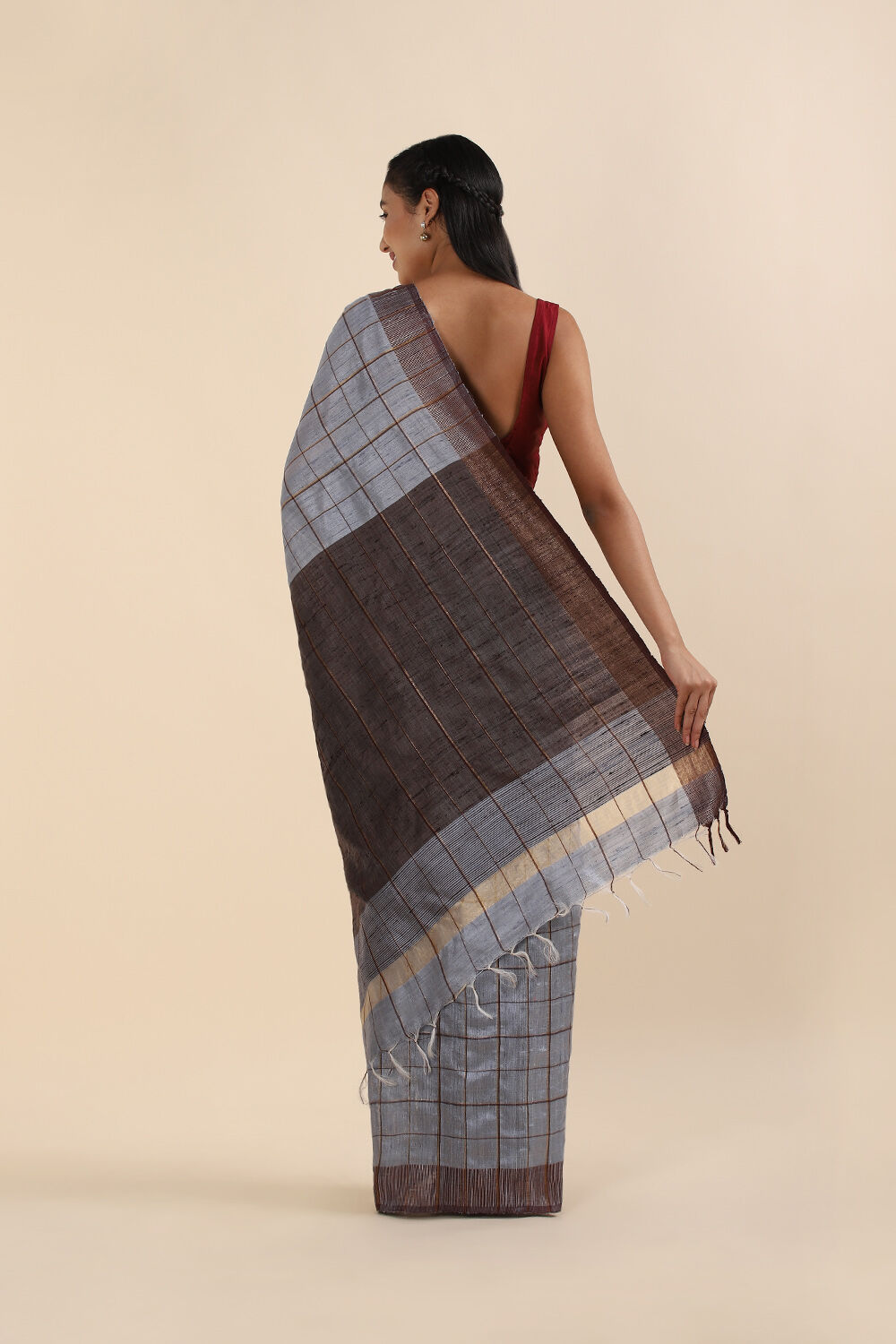 Grey Pure Tussar Silk Bhagalpuri Saree image number null