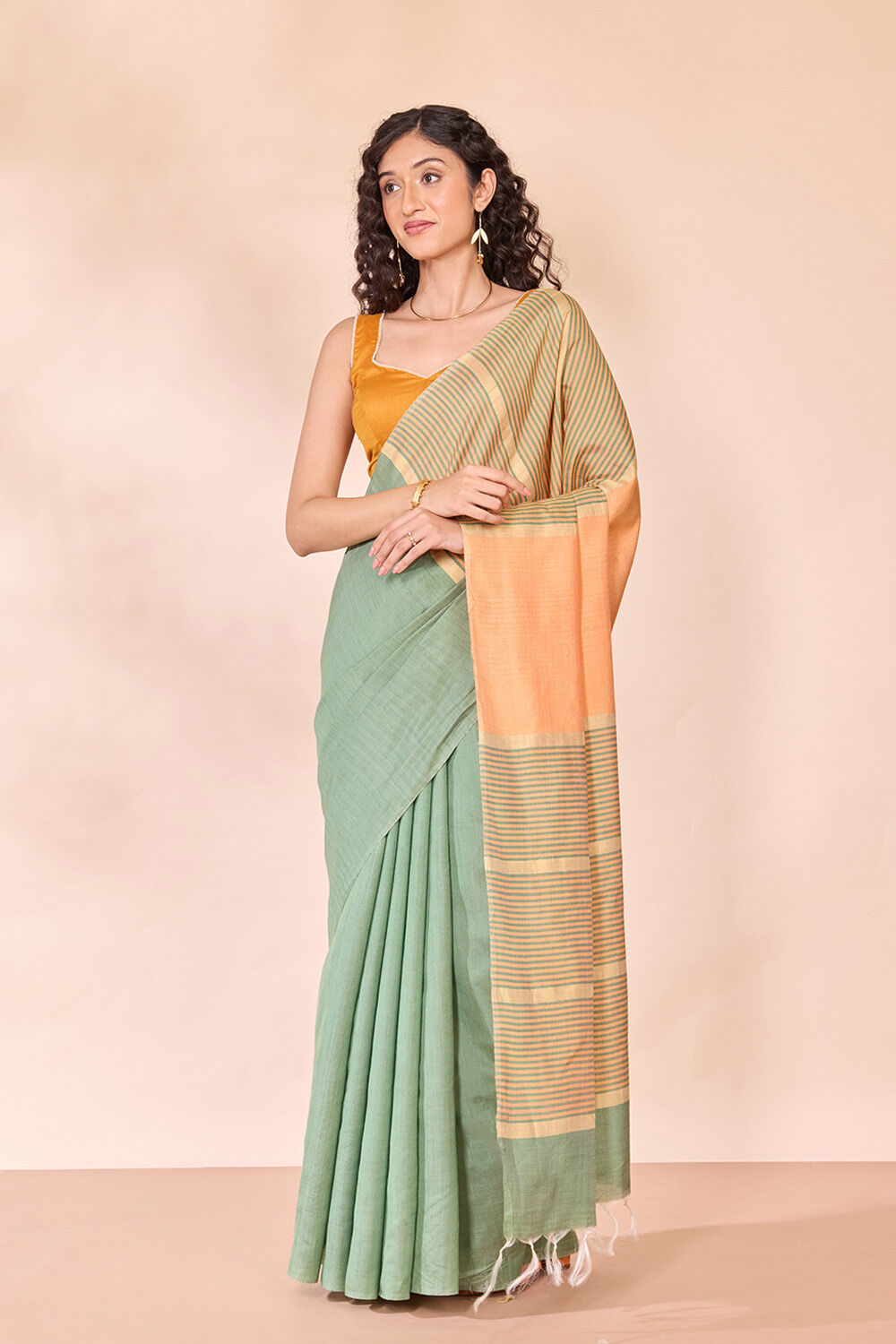 Green Bhagalpur Woven Silk Viscose Saree image number null