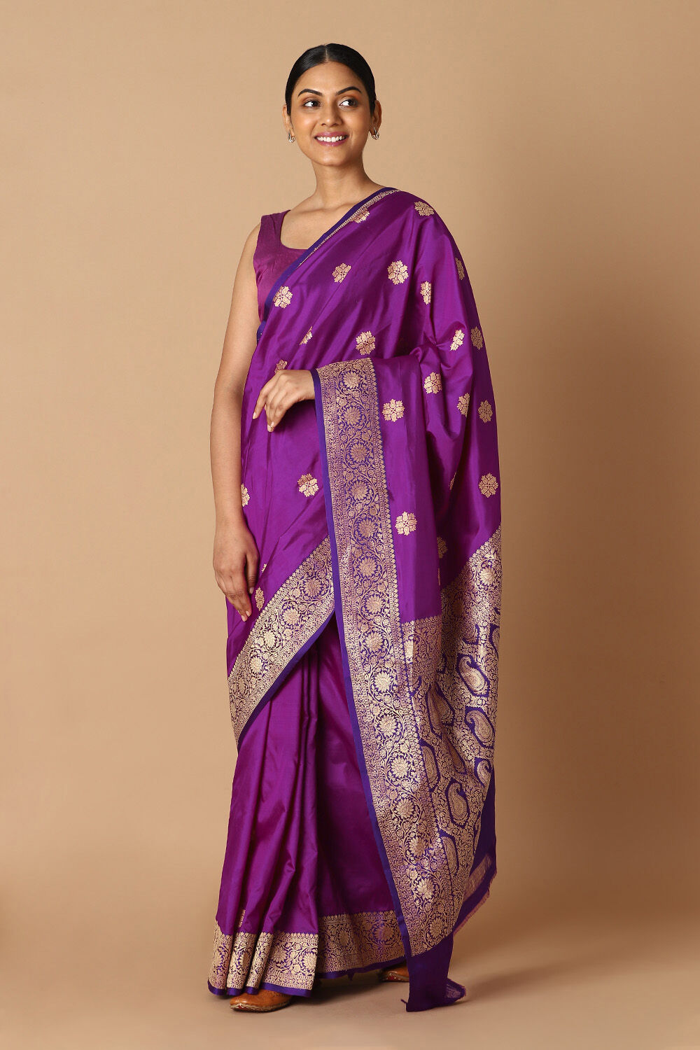 Violet Pure Silk Banarasi Saree image number null
