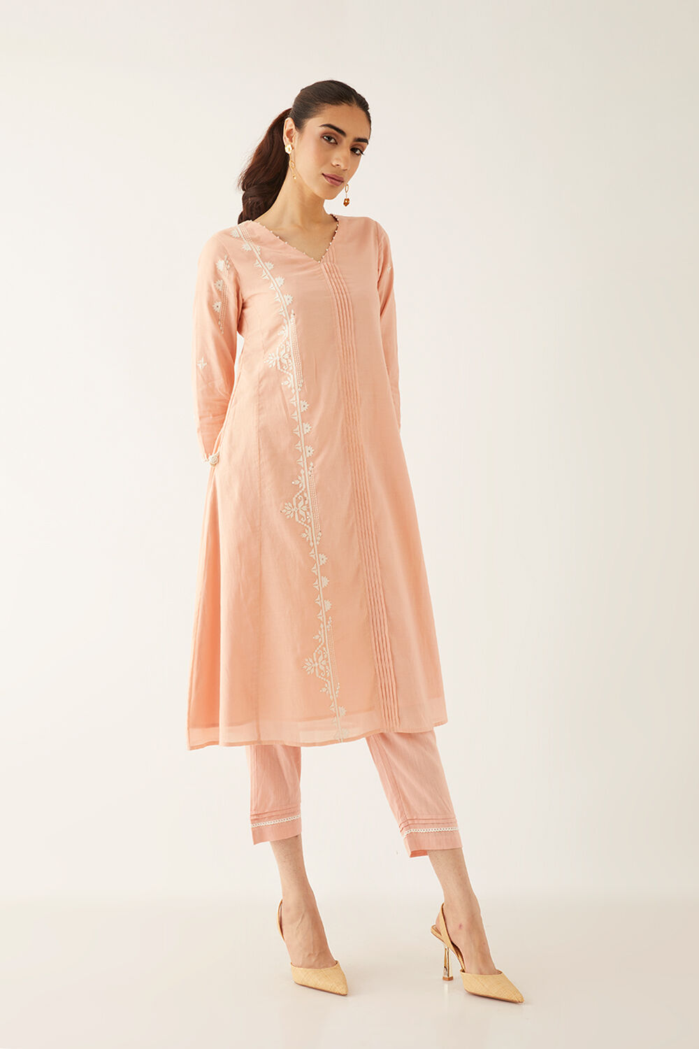 Light Pink Viscose Applique Kurta Set image number null