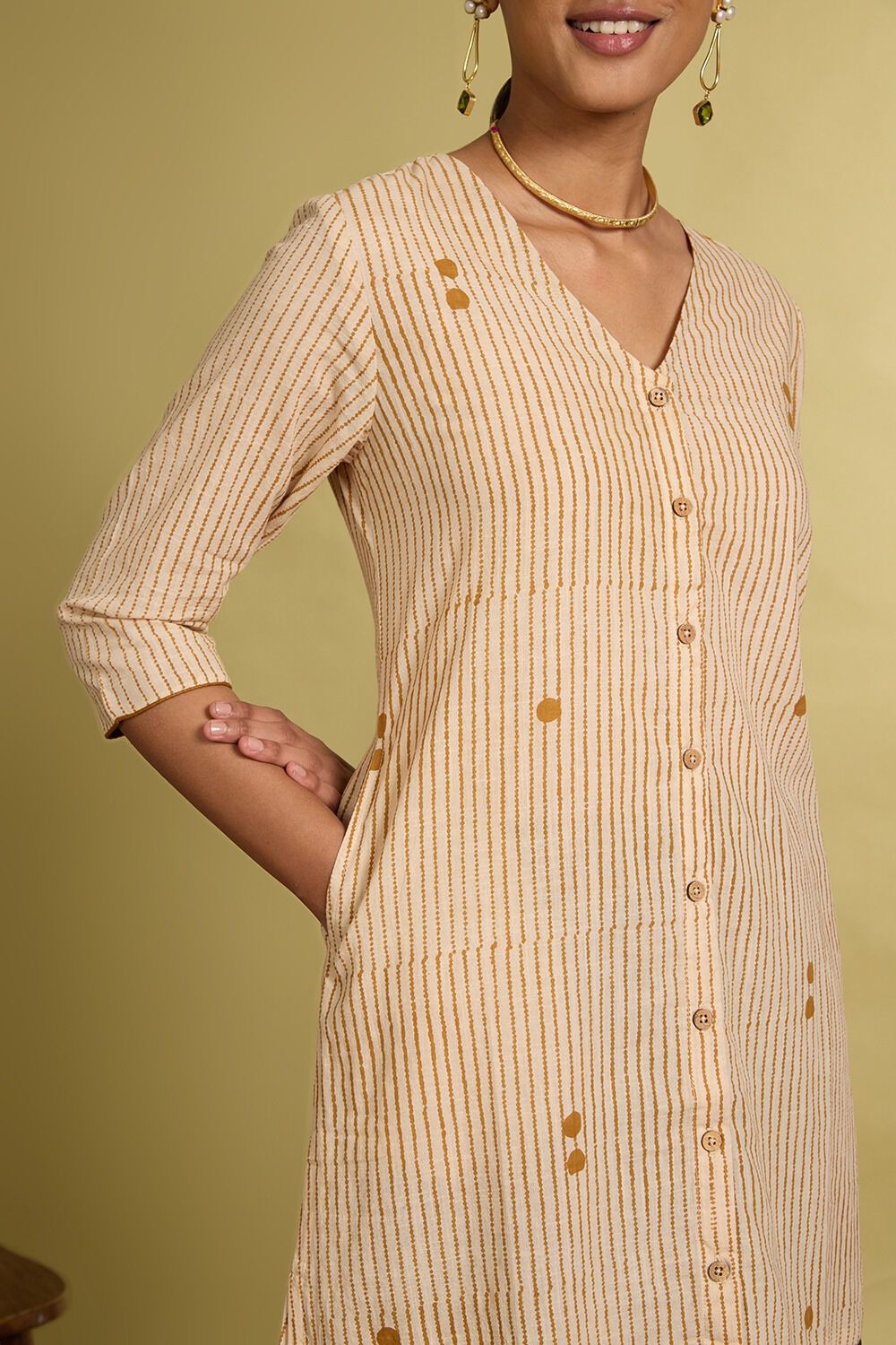 Beige Bagru Block Printed Pure Cotton Kurta image number null