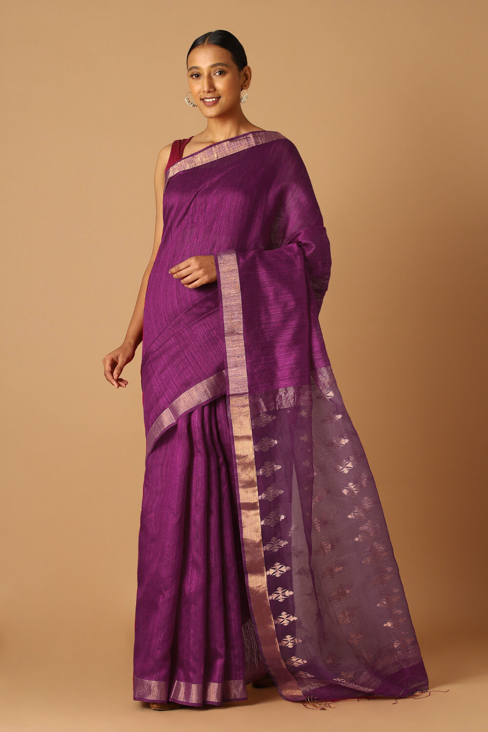 Violet Pure Silk Vanya Bengal Saree image number null