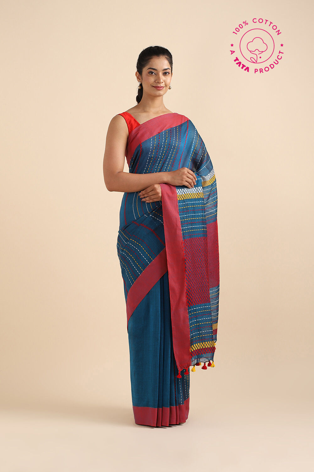 Blue Pure Cotton Bengal Saree image number null