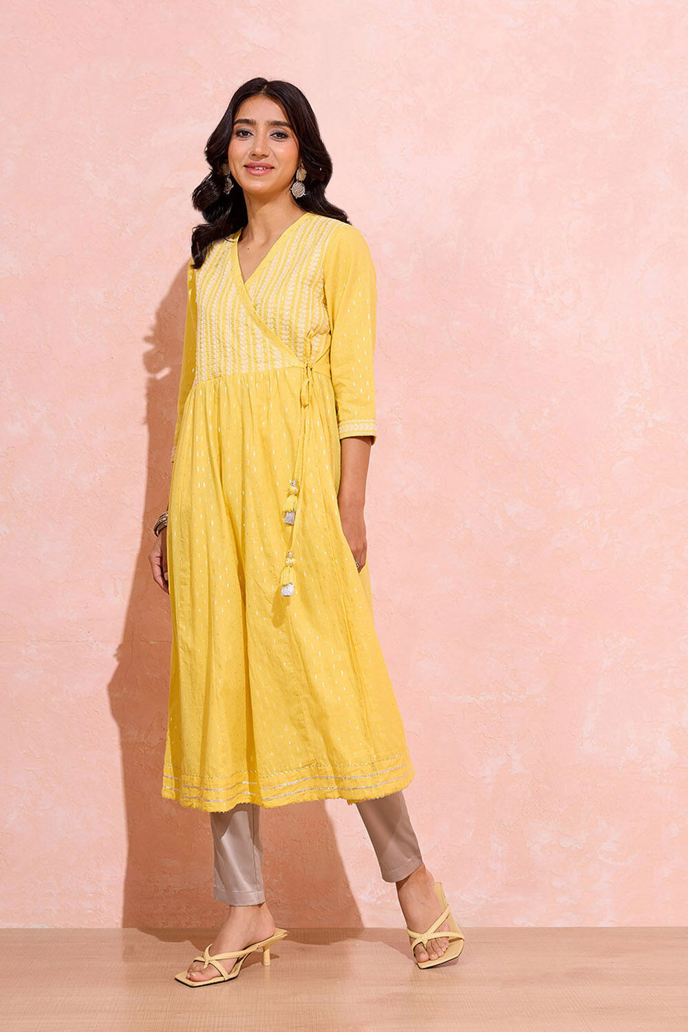 Yellow Pure Cotton Embroidered Kurta image number null