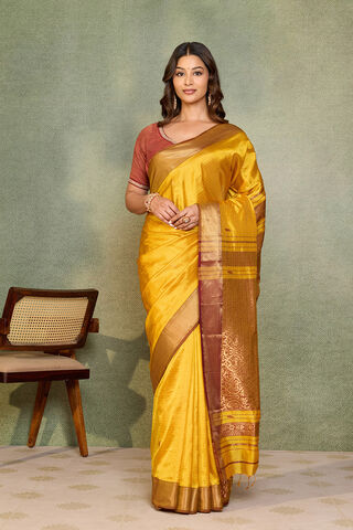 Yellow Woven Pure Silk Maheshwari Saree thumbnail image number null