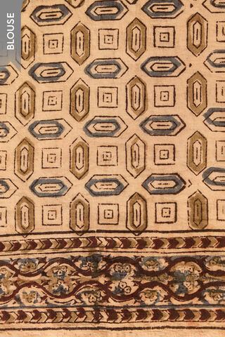Beige Printed Kalamkari Machilipatnam Pure Cotton Saree thumbnail image number null