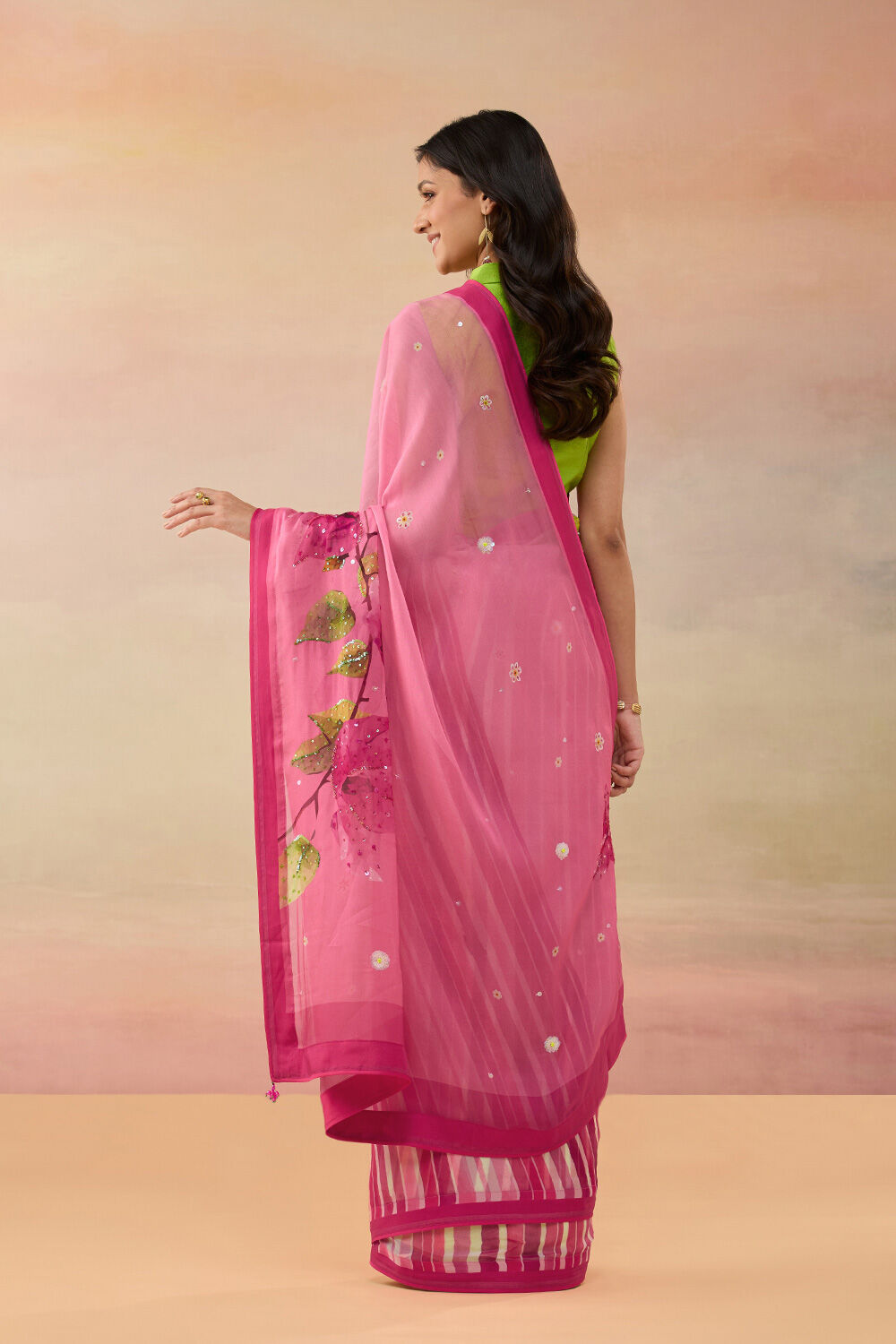 Pink Viscose Organza Embroidered Saree image number null