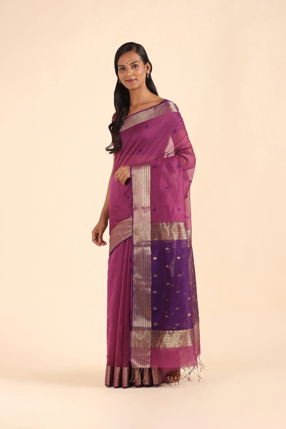 Dark Pink Pure Silk Cotton Maheshwari Saree image number null
