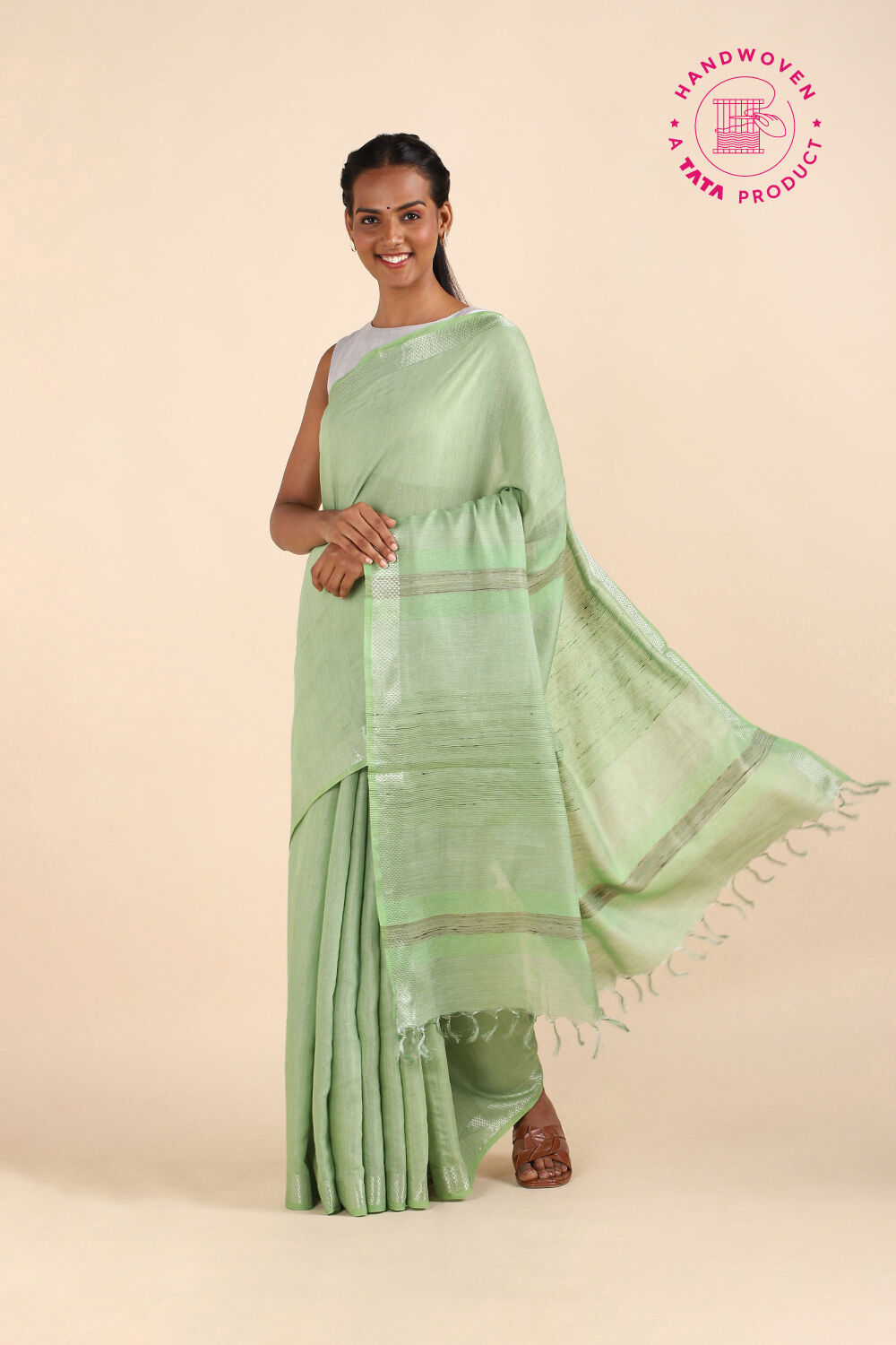 Green Pure Tussar Silk Bhagalpuri Saree image number null