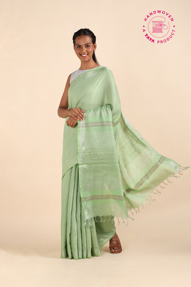 Green Pure Tussar Silk Bhagalpuri Saree