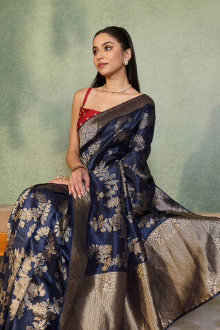 Dark Blue Woven Design Viscose Saree image number