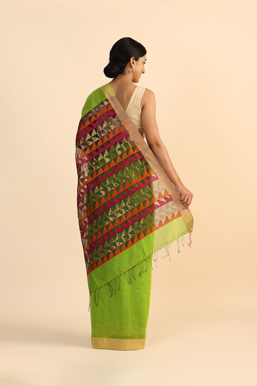 Light Green Pure Silk Cotton Bengal Saree image number null
