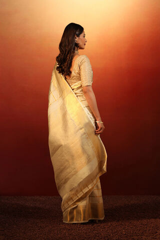 Off White Woven Pure Silk Kanjivaram Saree thumbnail image number null