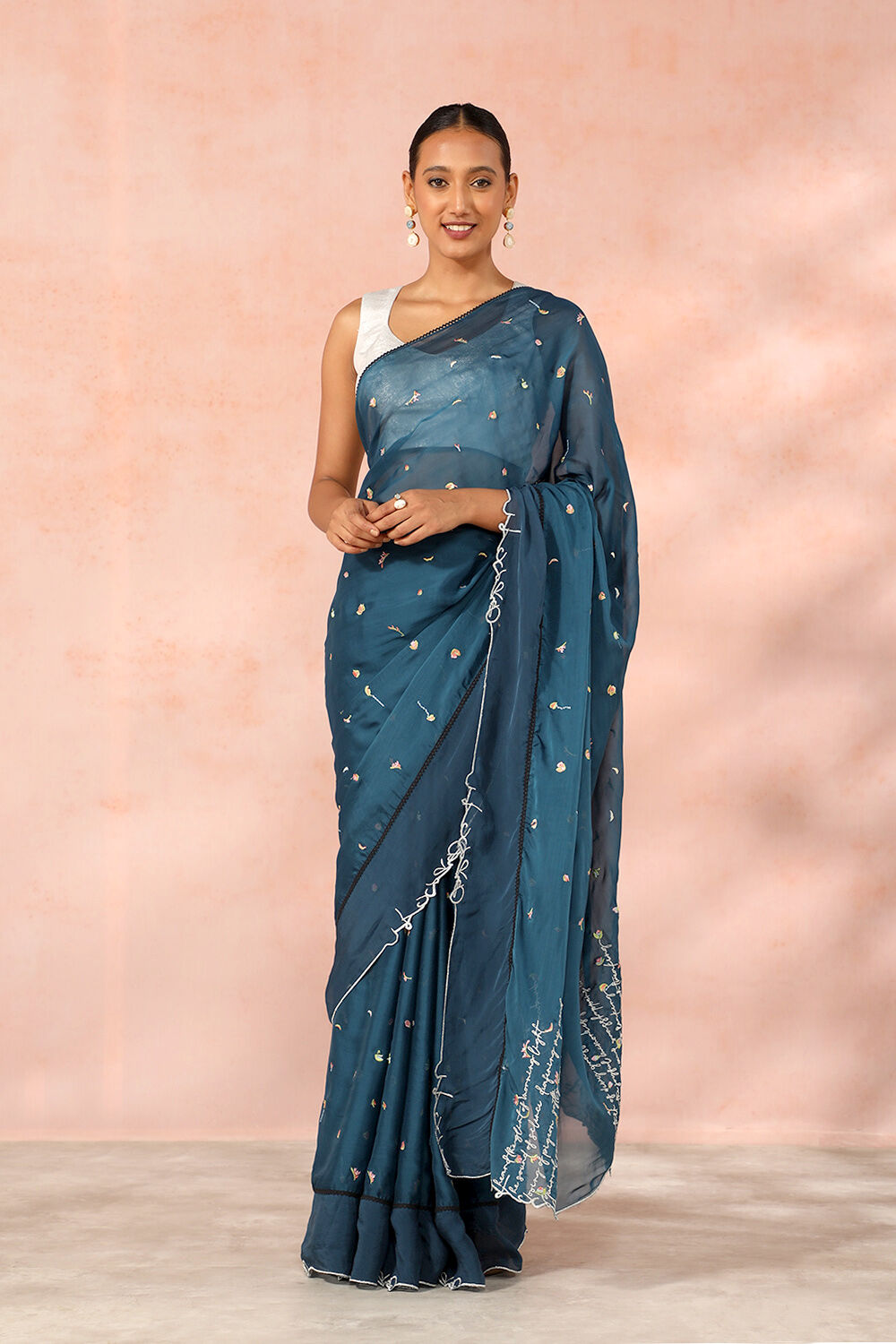Blue Contemporary Viscose Organza Embroidery Saree image number null