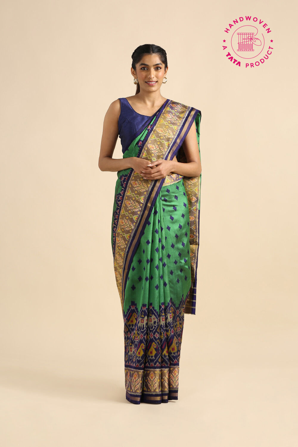 Green Pure Silk Rajkot Patola Ikat Saree image number null