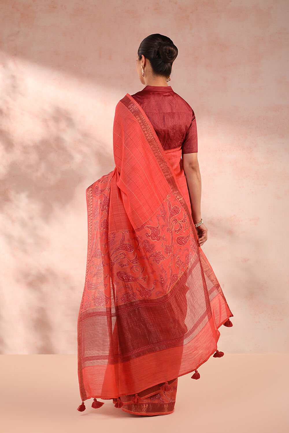 Light Red Printed Tussar Saree image number null