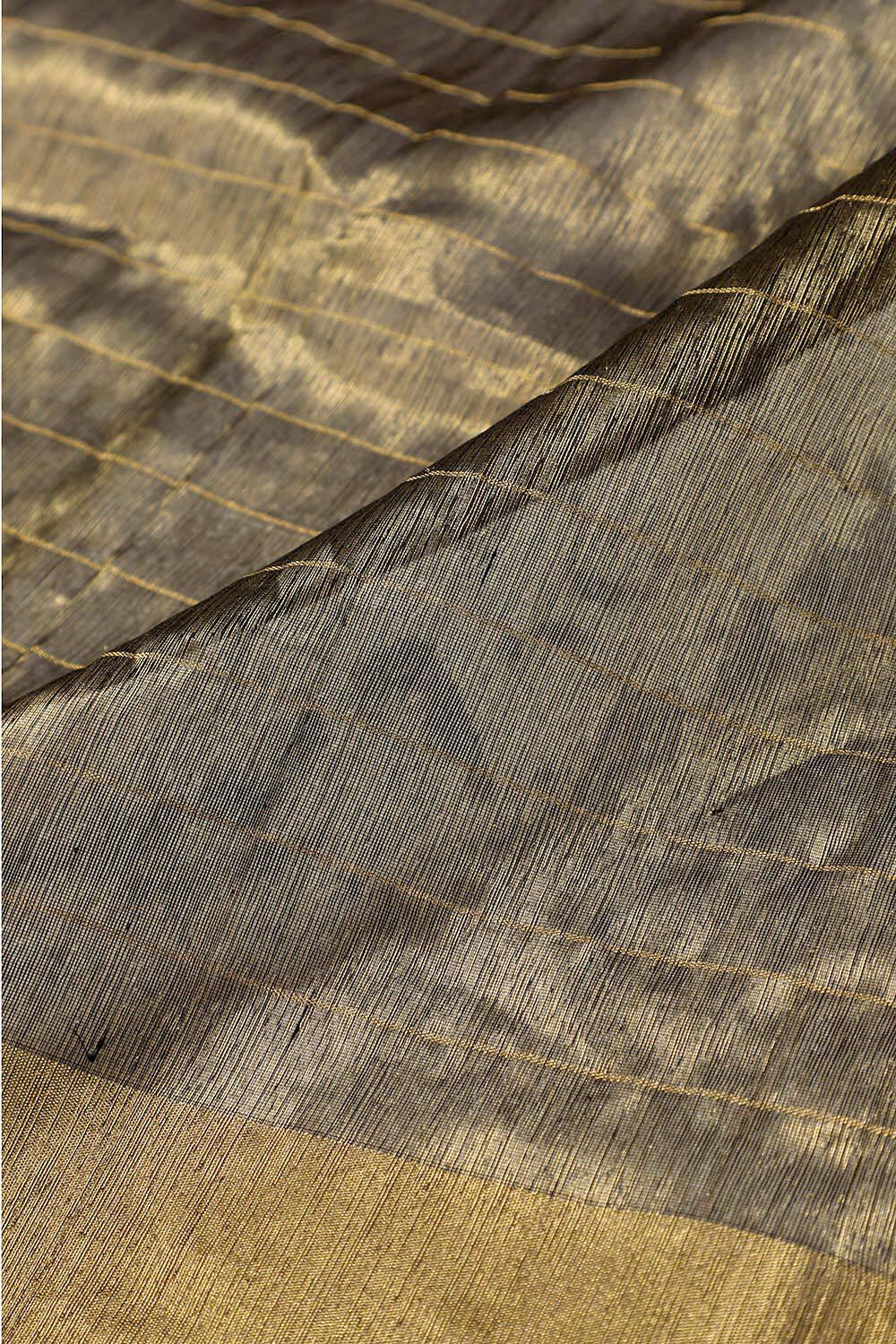 Black Chanderi Pure Silk Cotton Woven Saree image number null