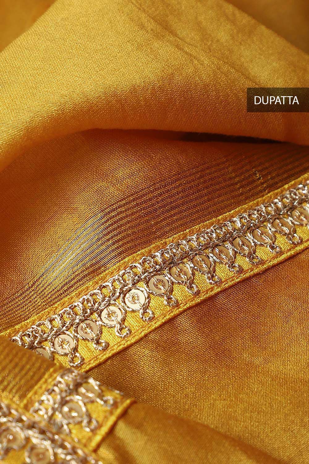 Dark Yellow Silk Cotton Embroidered Unstitched Suit Set image number null
