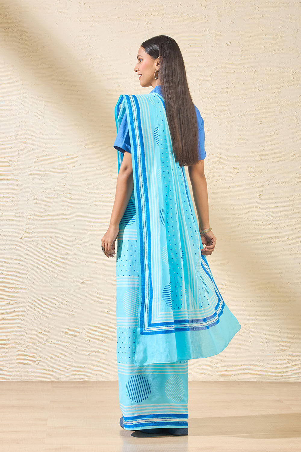 Light Blue Rajasthan Pure Cotton Dabu Block Printed Saree image number null